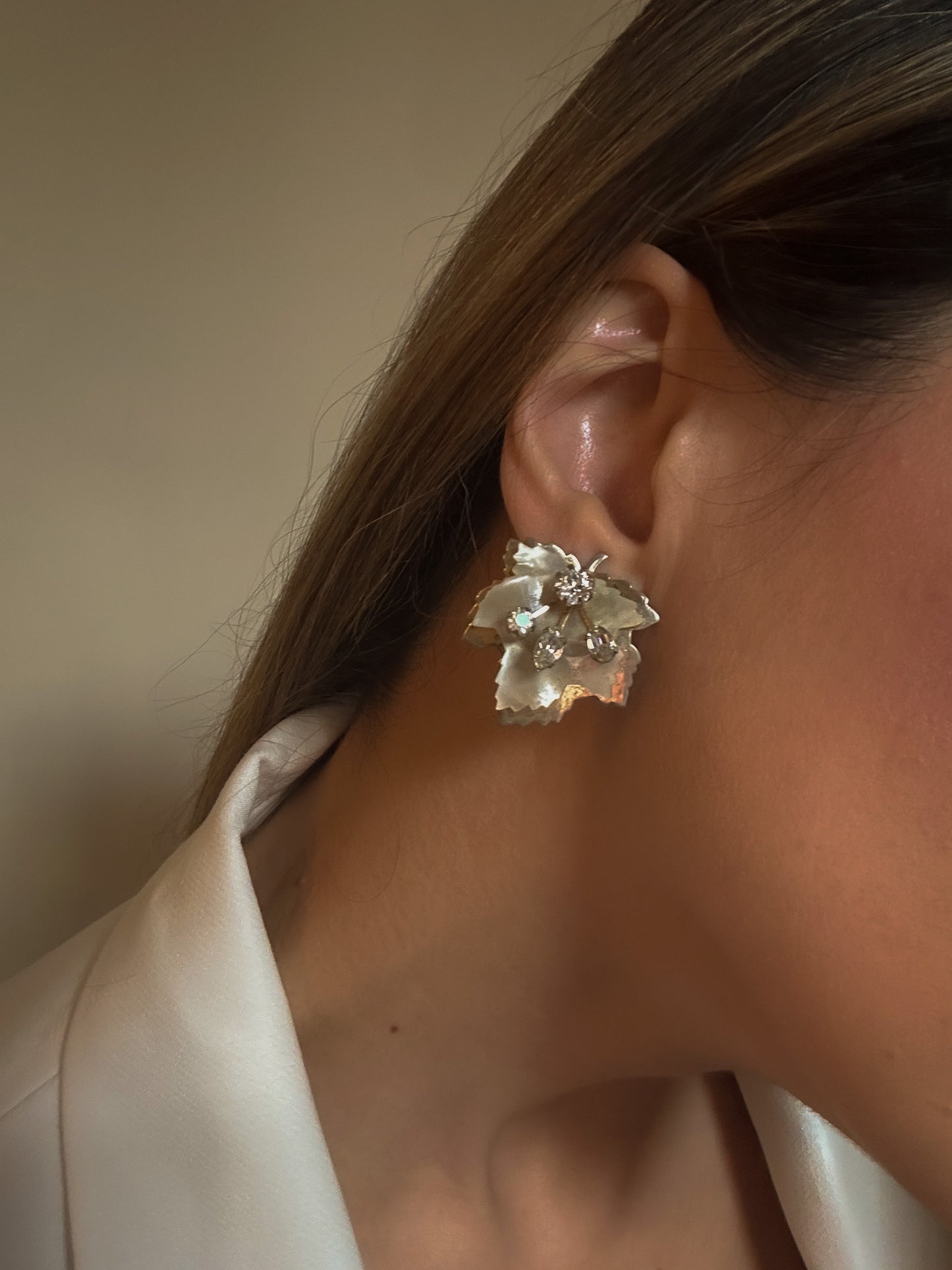 Kramer Rhinestone Leaf Clip-on Earrings