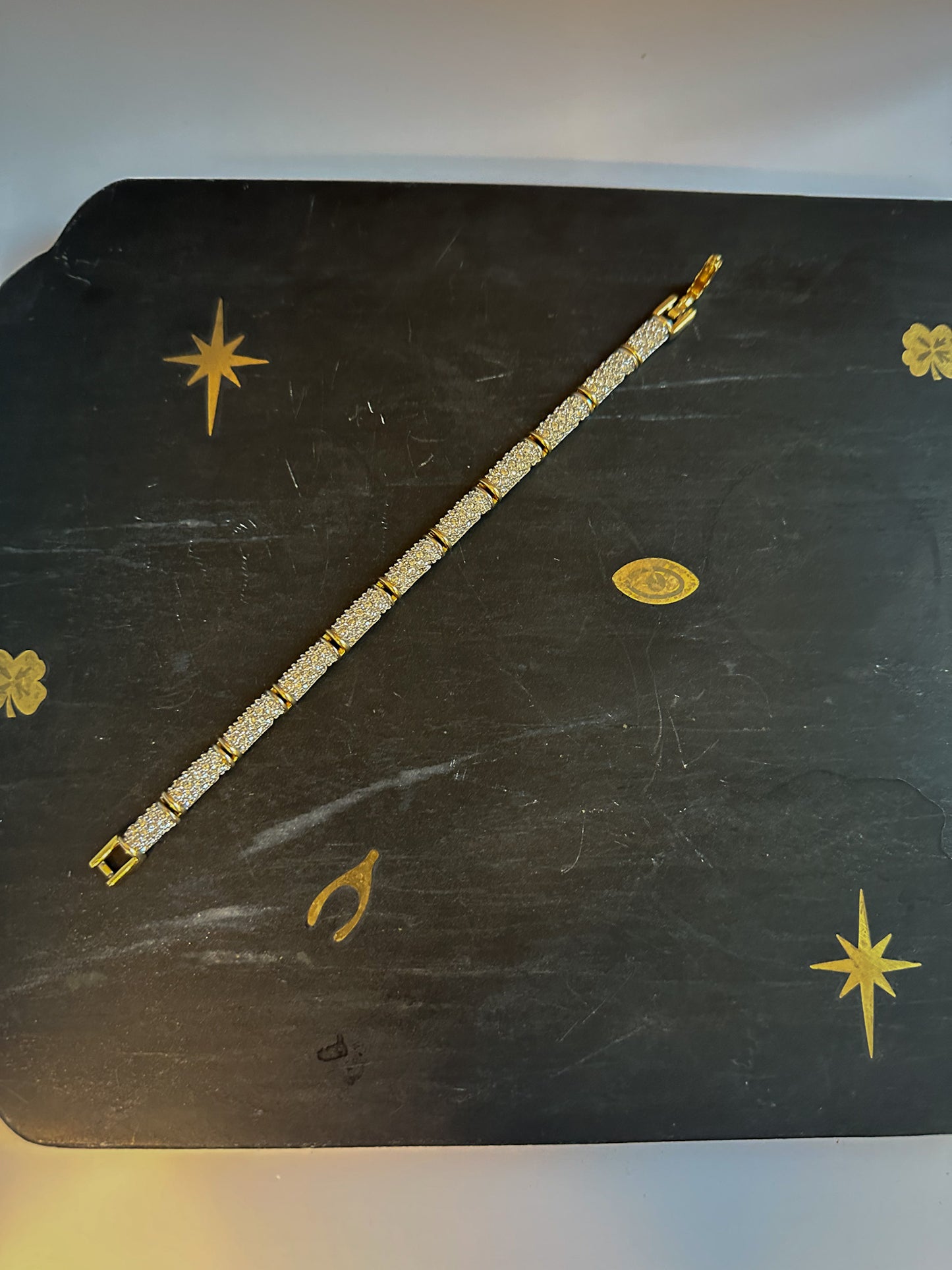 1980s Swarovski Gold Plated Bracelet with clear Rhinestones