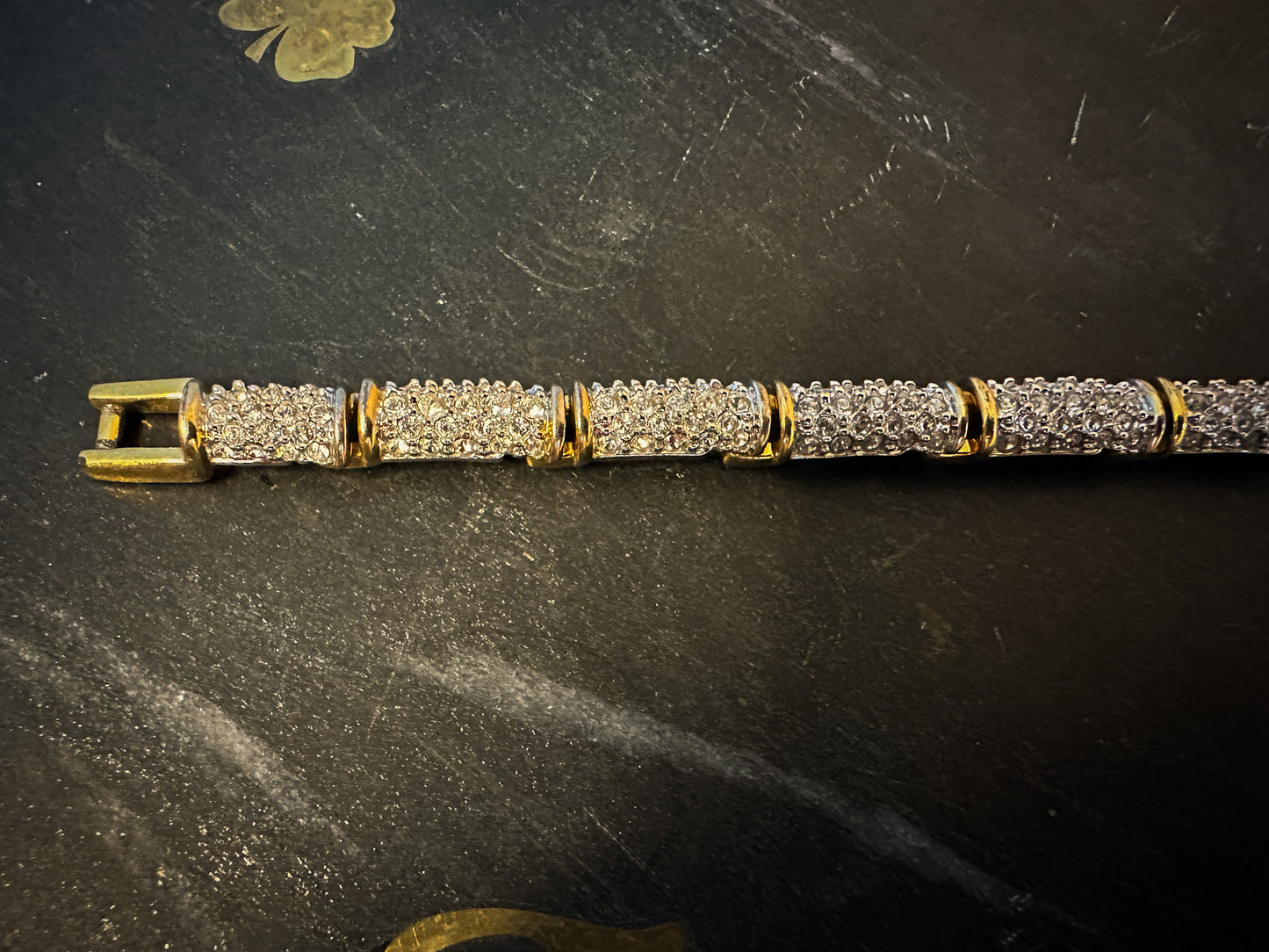 1980s Swarovski Gold Plated Bracelet with clear Rhinestones