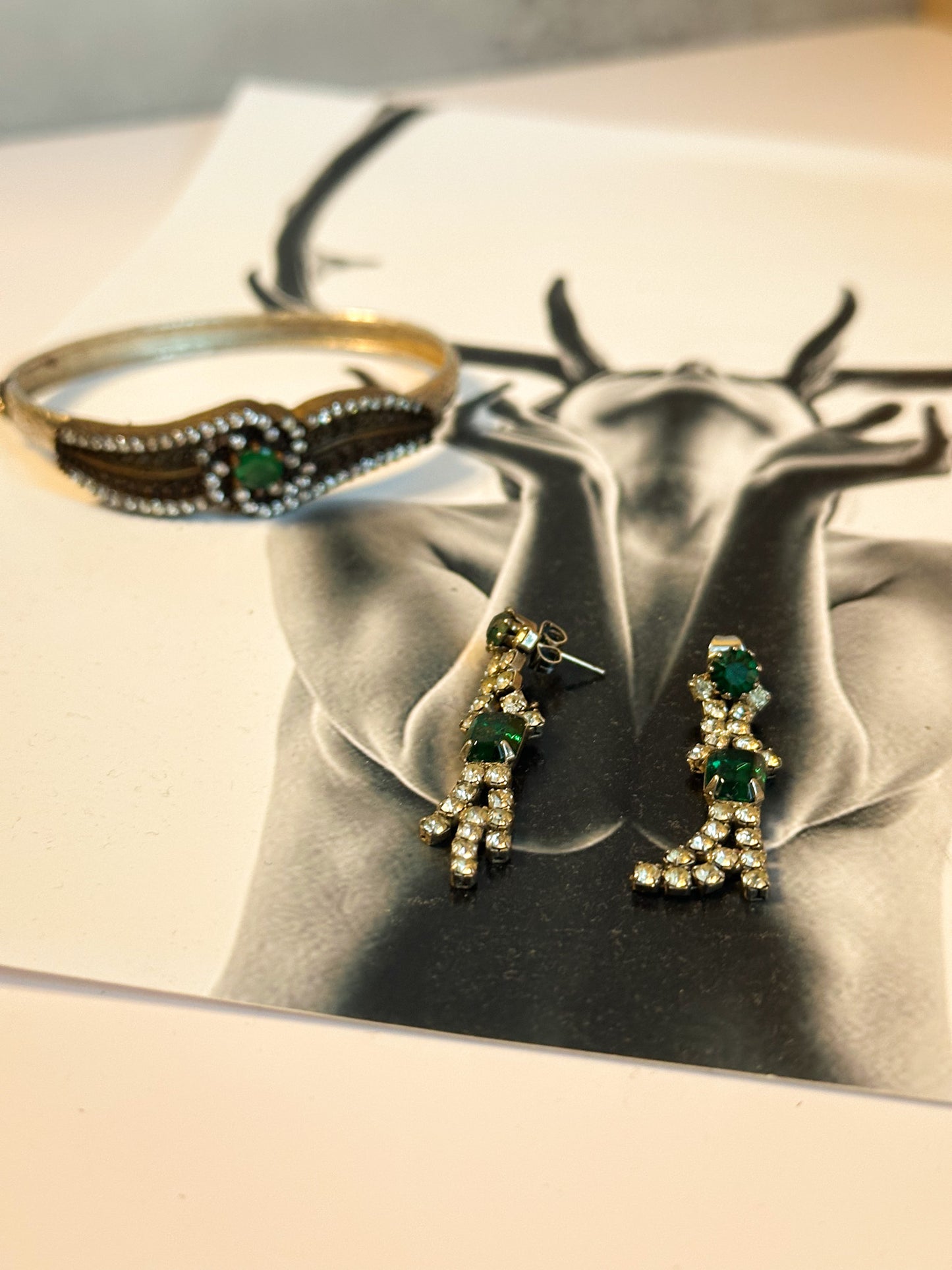 Emerald Cascade Vintage Rhinestone Drop Earrings
