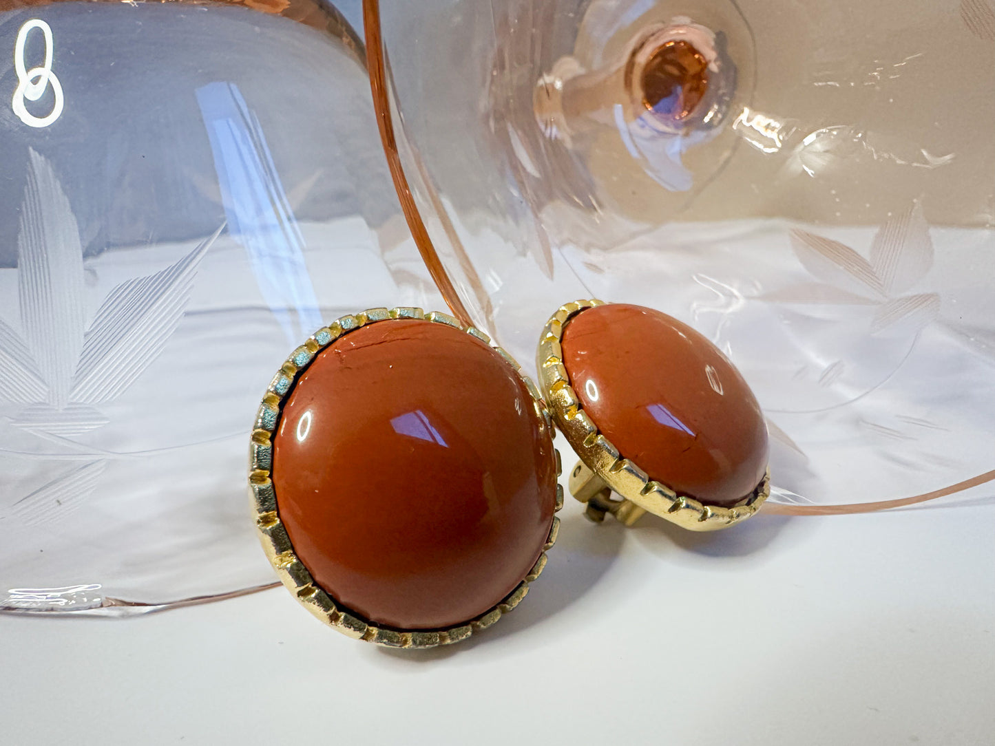 Ellen Designs Burnt Orange Cabochon Clip-On Earrings