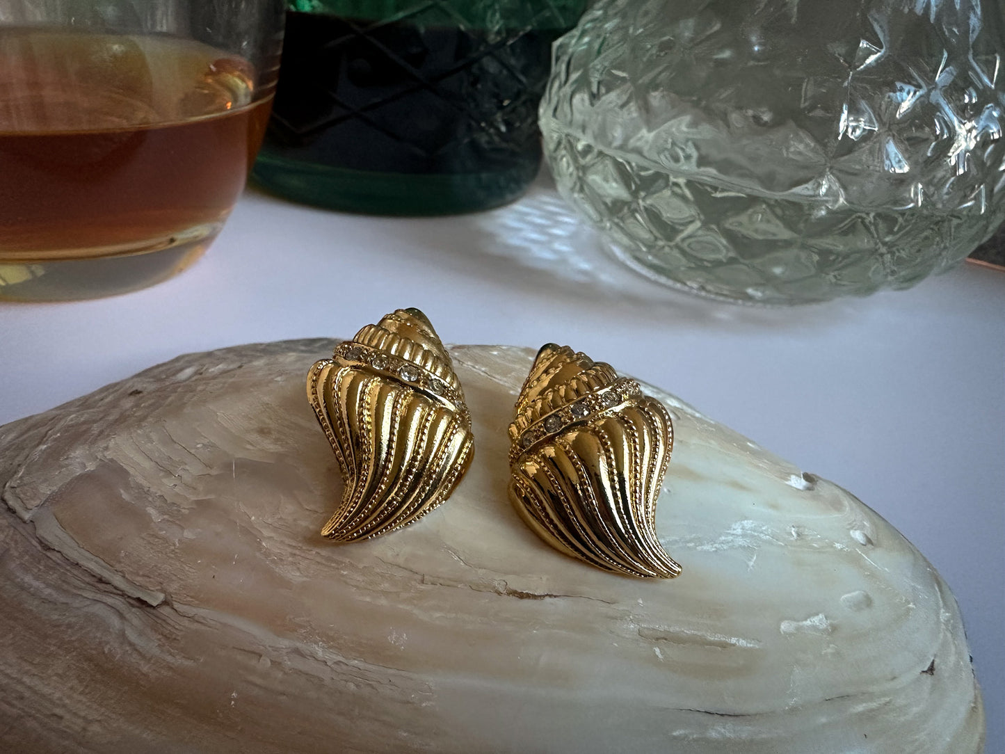 1980s Kenneth Jay Lane for Avon Gold Seashell Earrings