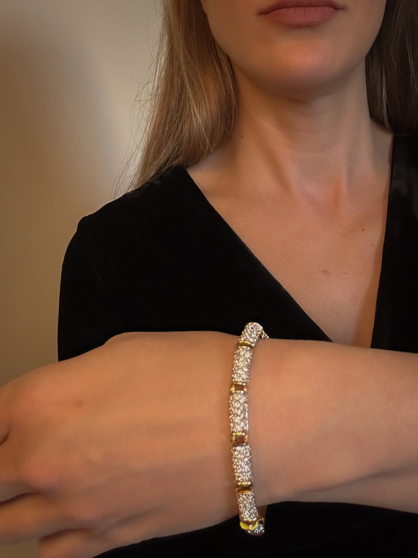 1980s Swarovski Gold Plated Bracelet with clear Rhinestones