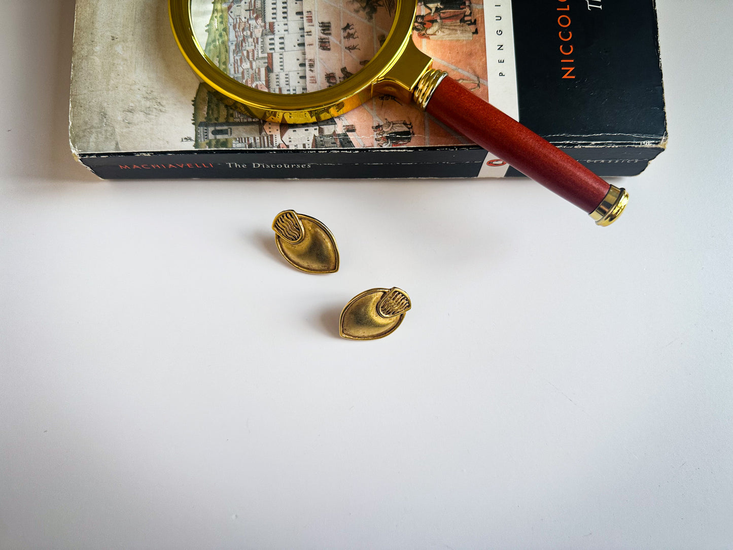Leaf-Shaped Gold Statement Earrings – 1980s Matte Finish