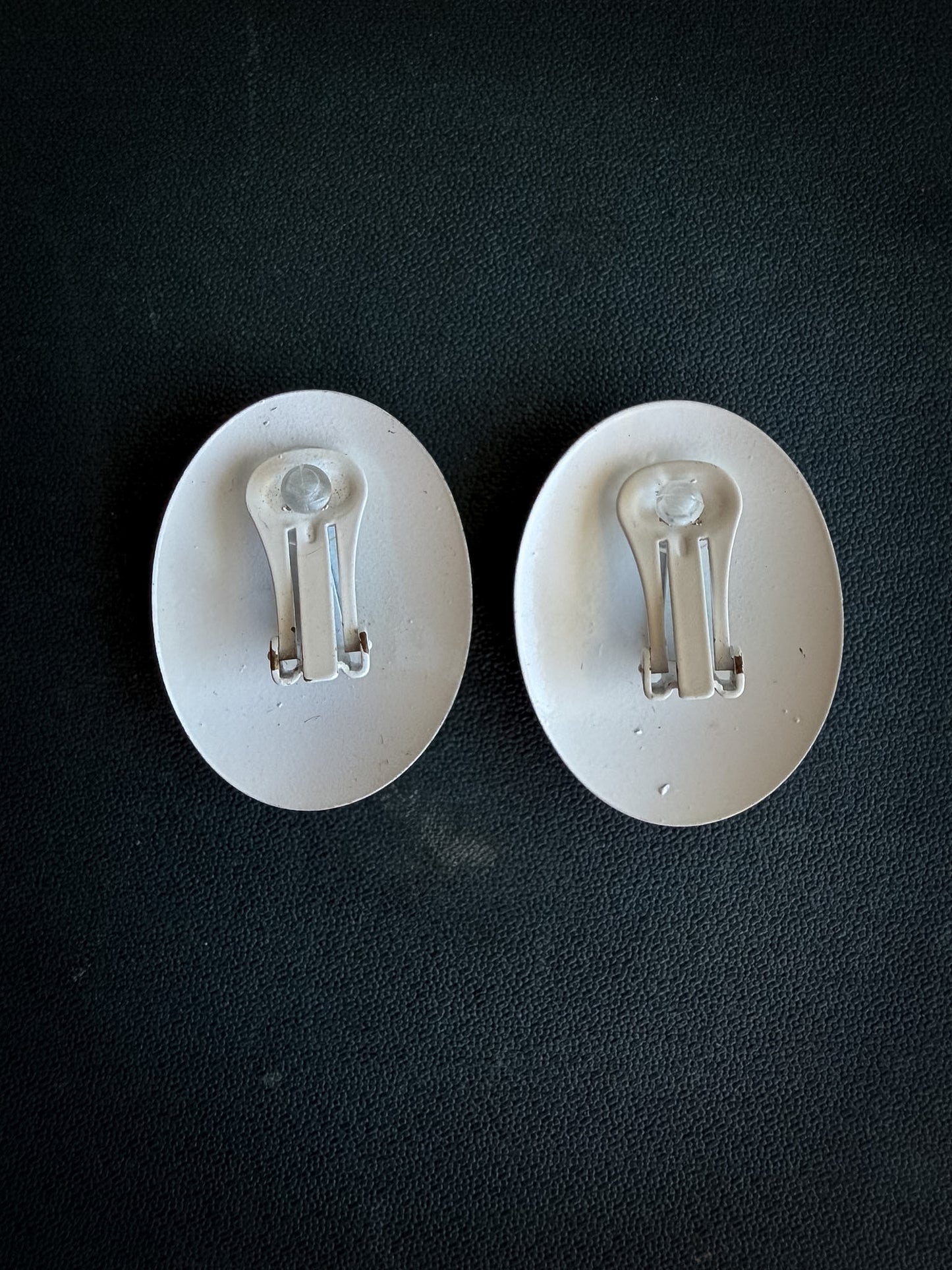 White & Teal Cabochon Clip-On Earrings