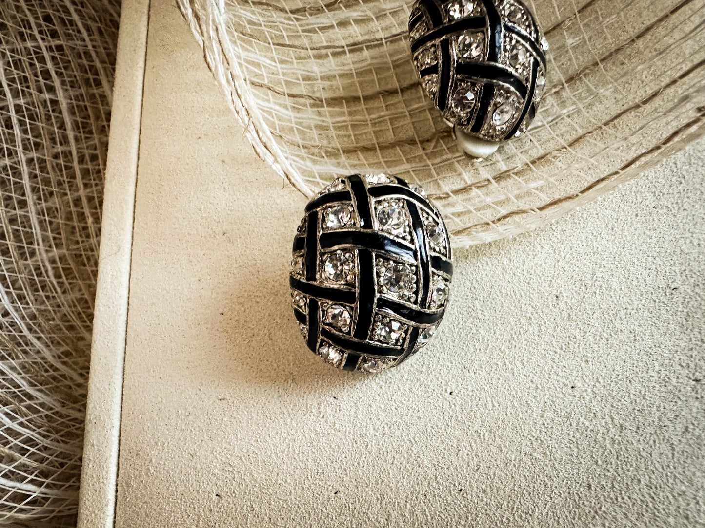 Checkered Rhinestones Clip-on Earrings (Beautifully Flawed)