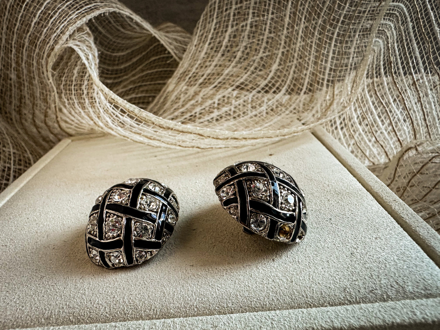 Checkered Rhinestones Clip-on Earrings (Beautifully Flawed)
