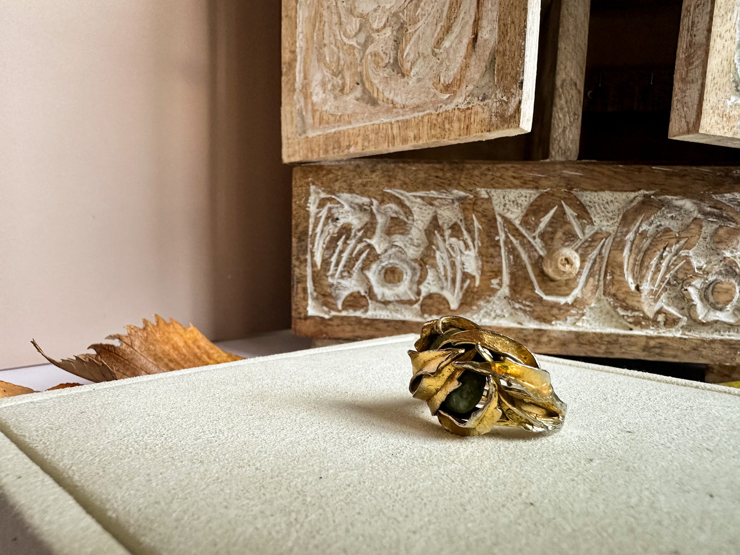 Golden Whirl: 1960s Sculptural Leaf Statement Ring