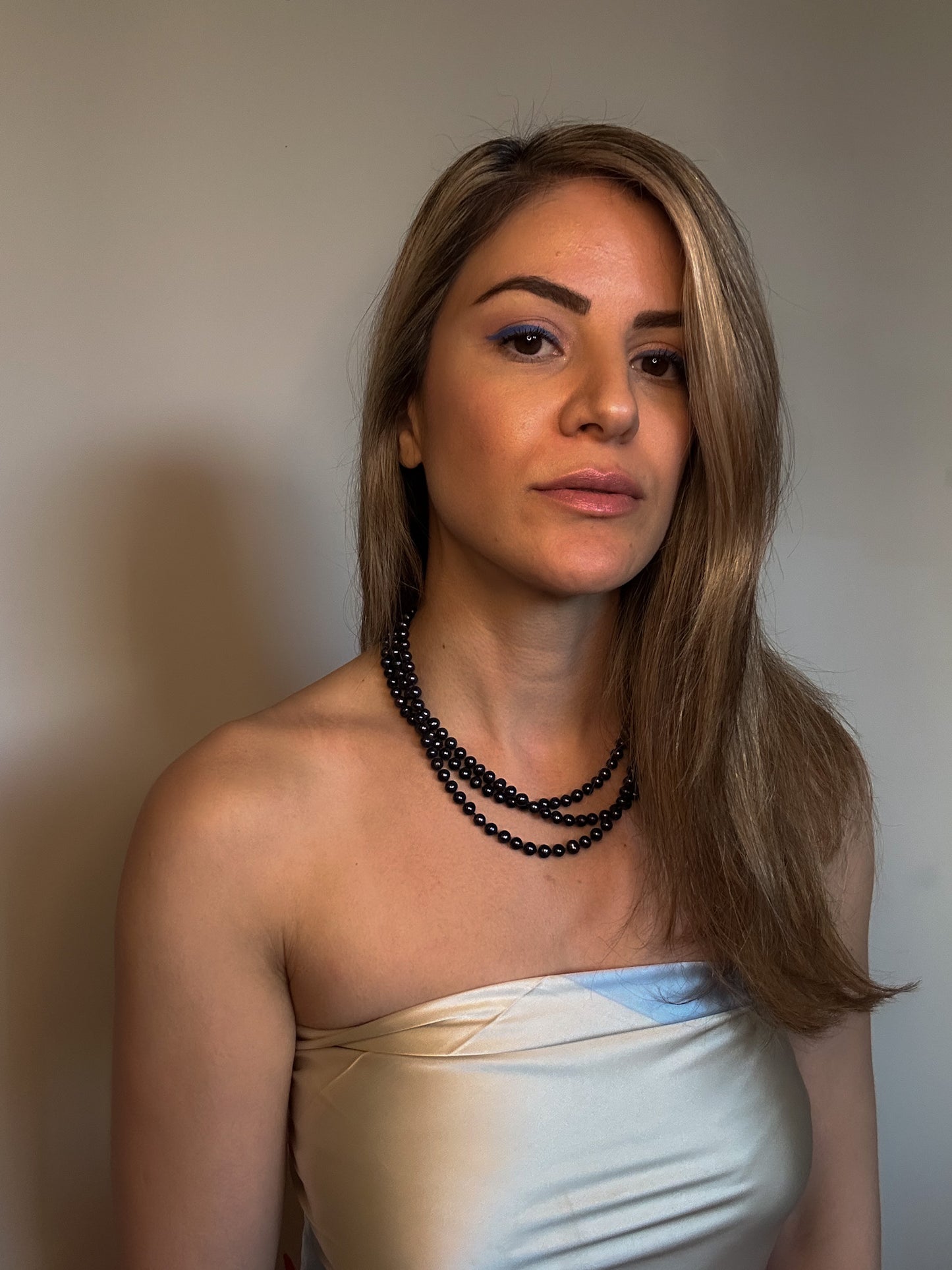 Faux Multi-layer Dark Gray/Blue Pearl Necklace