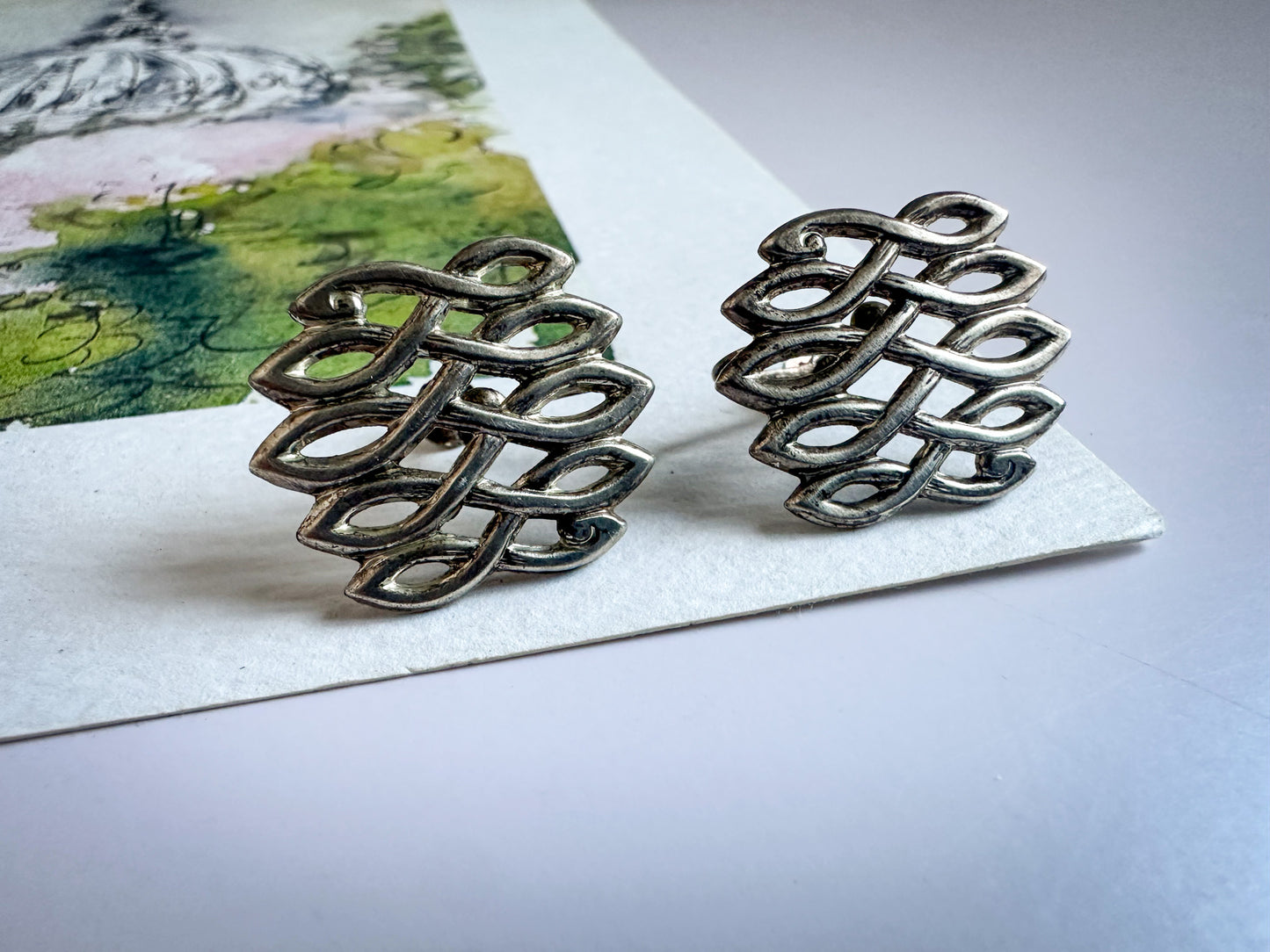 Silver Mesh Screw-back Earrings
