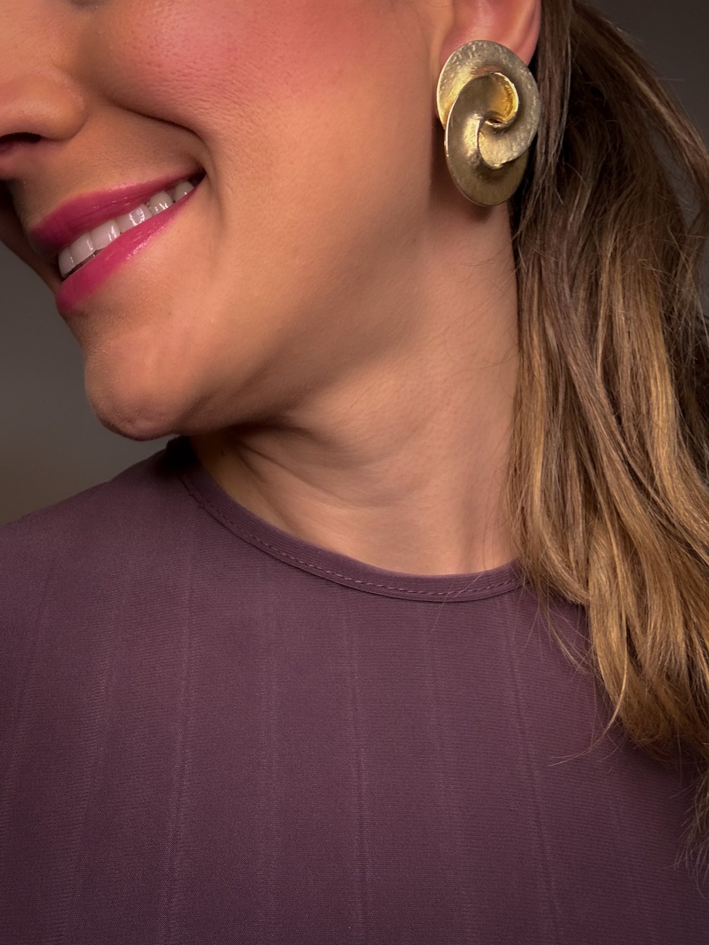 Gold Double Round Earrings