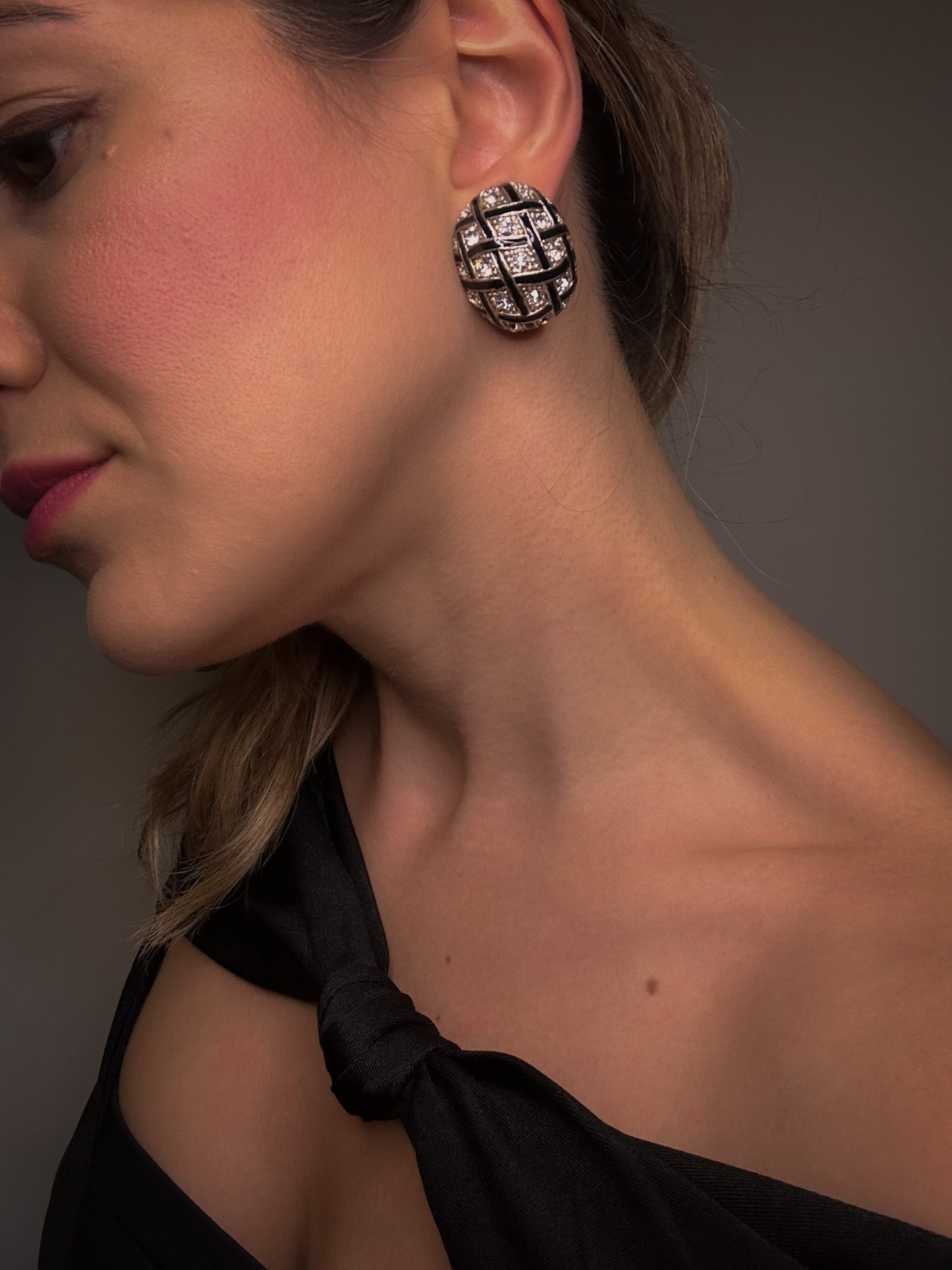 Checkered Rhinestones Clip-on Earrings (Beautifully Flawed)