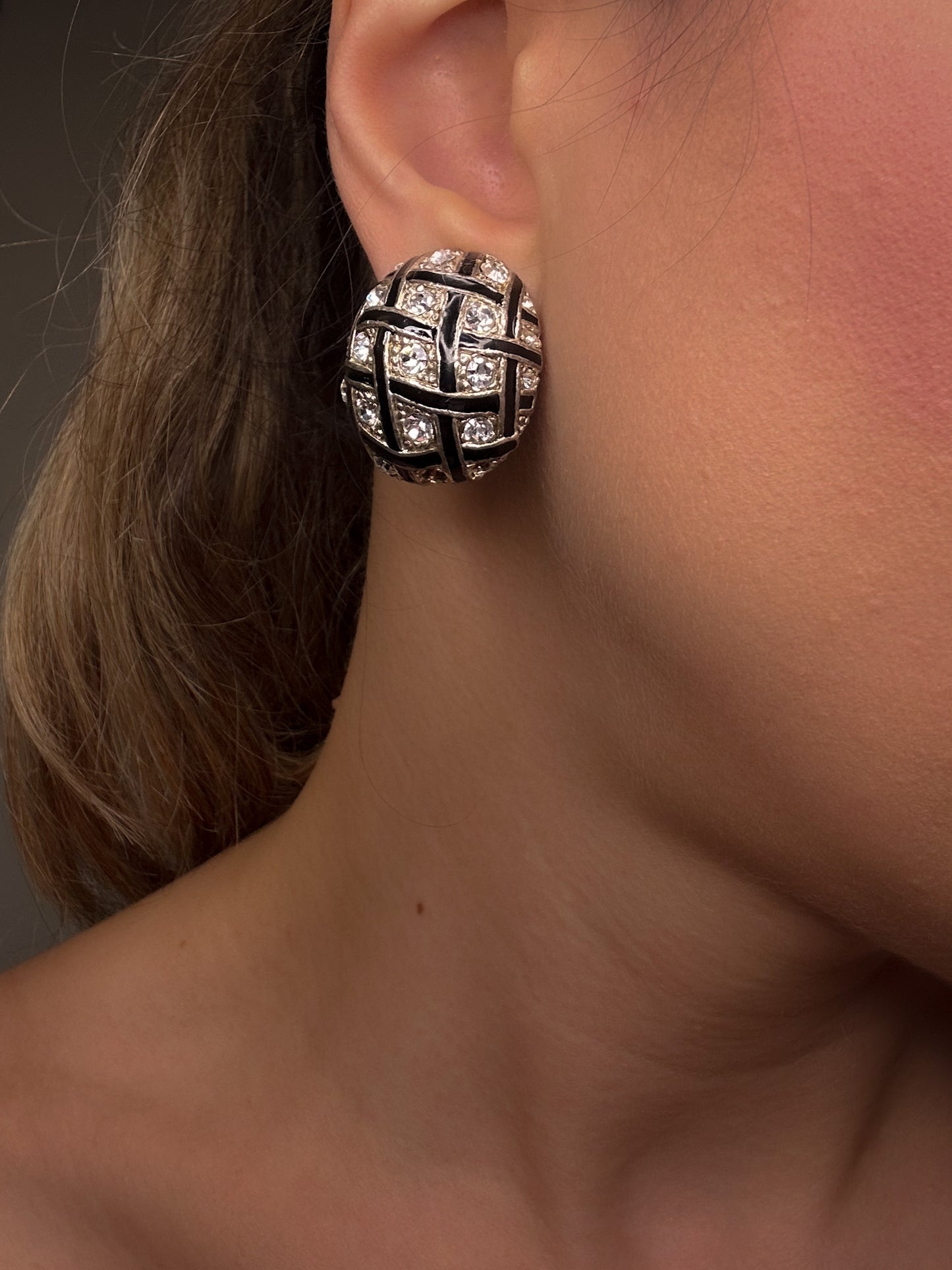 Checkered Rhinestones Clip-on Earrings (Beautifully Flawed)