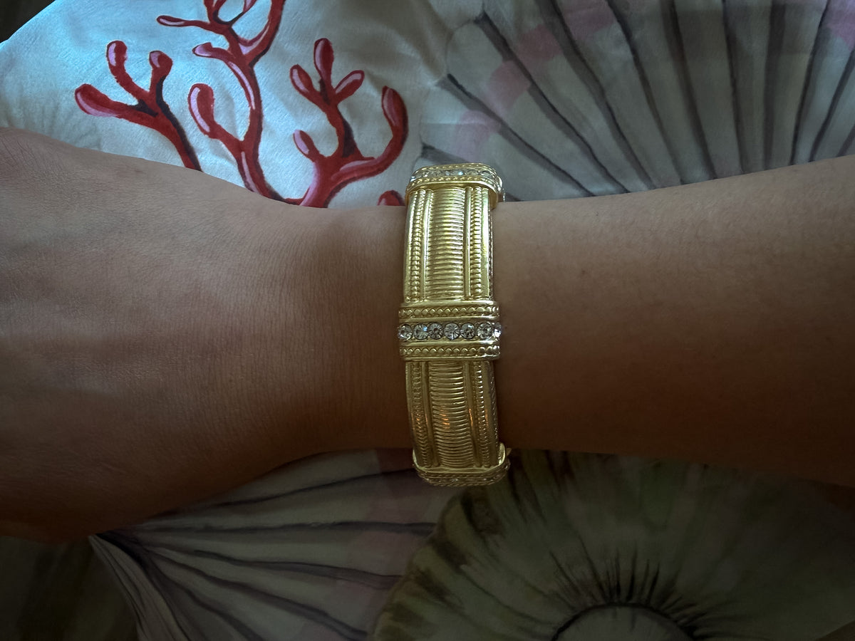 Gold-Tone Rhinestone Hinged Bangle Bracelet