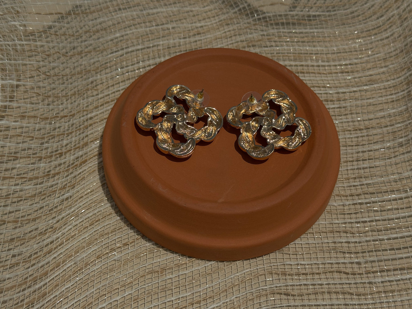 Bold Gold-Tone Interlocking Knot Earrings