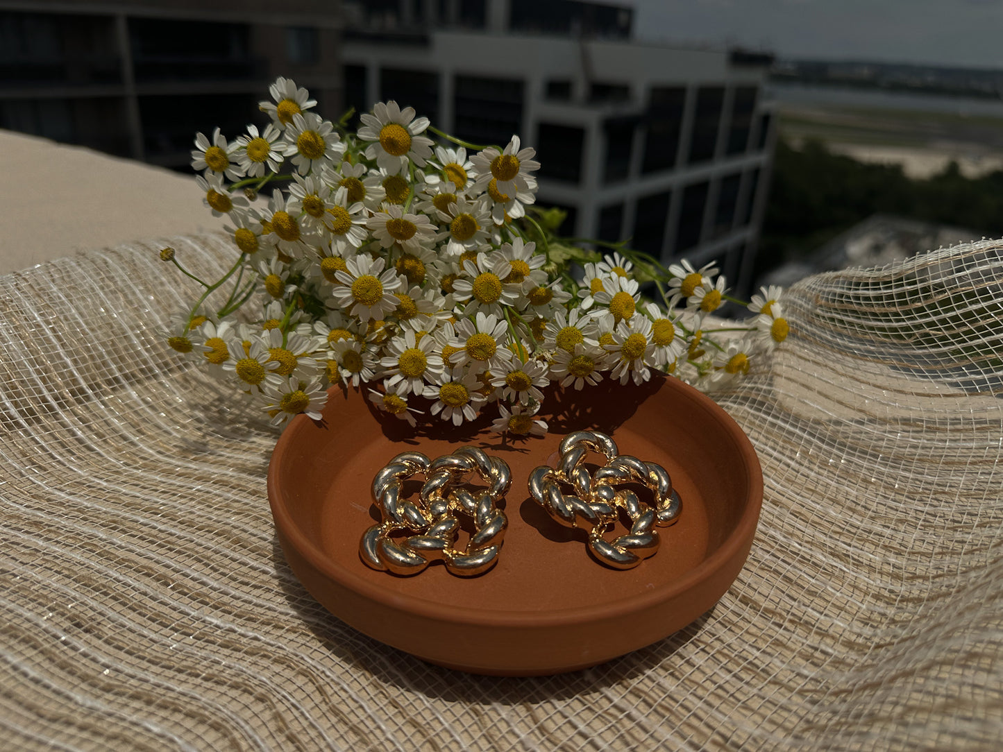 Bold Gold-Tone Interlocking Knot Earrings