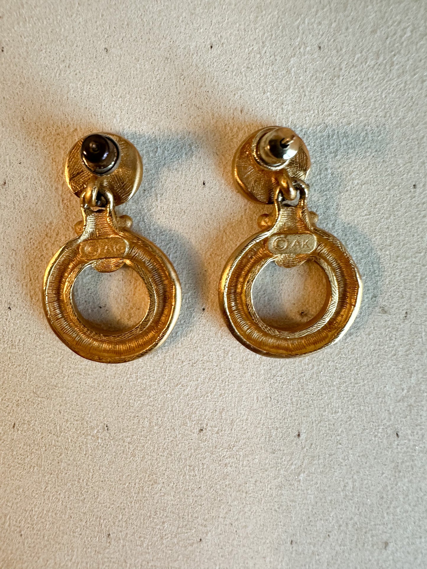 AK Matt Gold Earrings with Black Teardrop