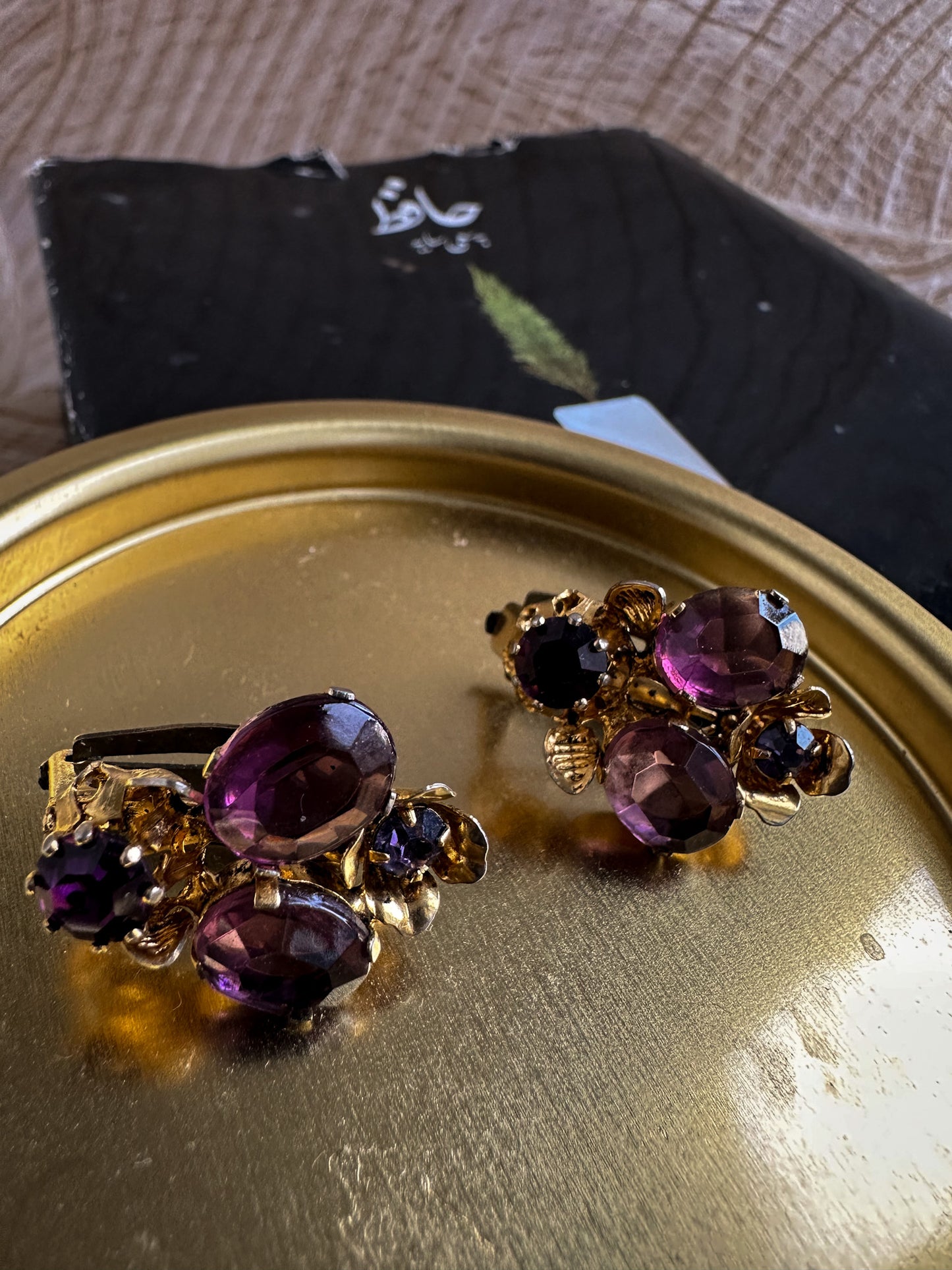Austria Purple Crystal Cluster Clip-On Earrings