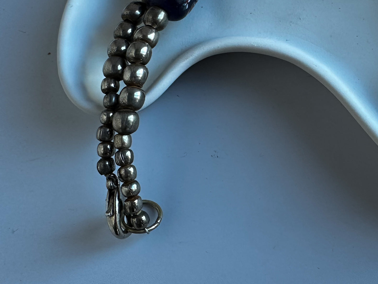 Tribal Trade Bead Necklace – Cobalt Blue Millefiori Glass & Pewter Tone Beads