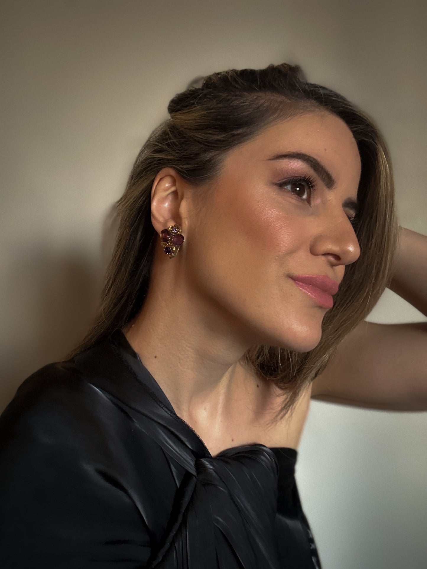 Austria Purple Crystal Cluster Clip-On Earrings