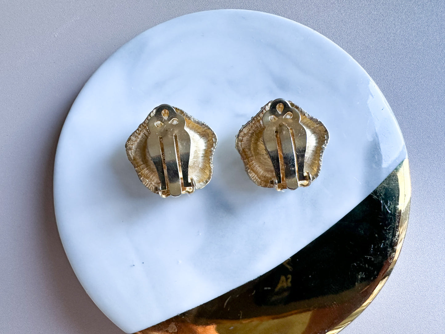 Flower Earrings with Gold Pistil Center and Clear Crystals
