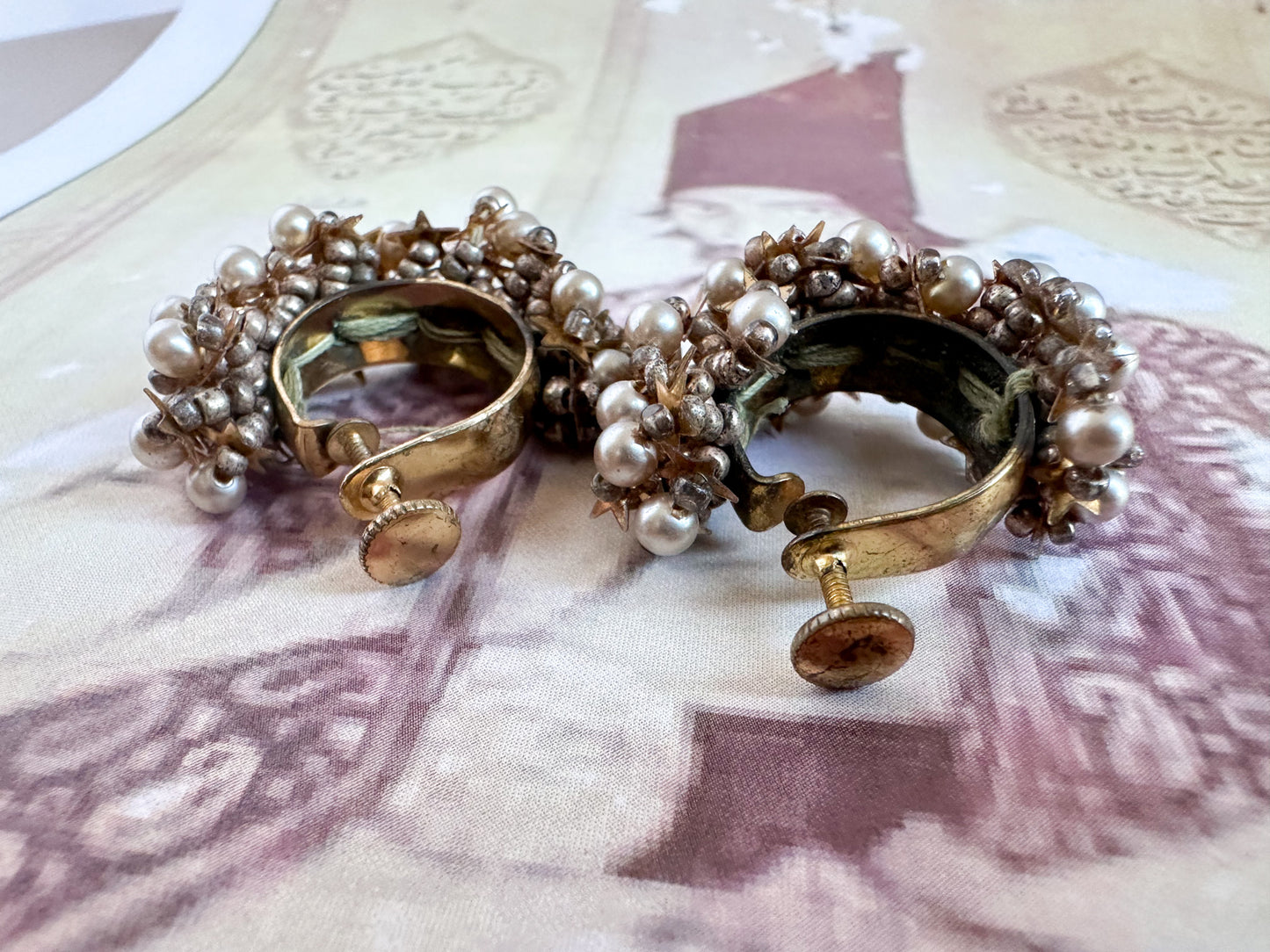 1970s Faux Pearl Screwback Hoop Earrings