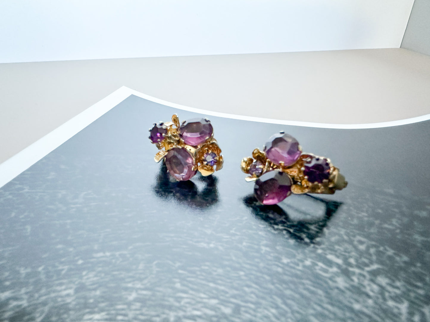 Austria Purple Crystal Cluster Clip-On Earrings
