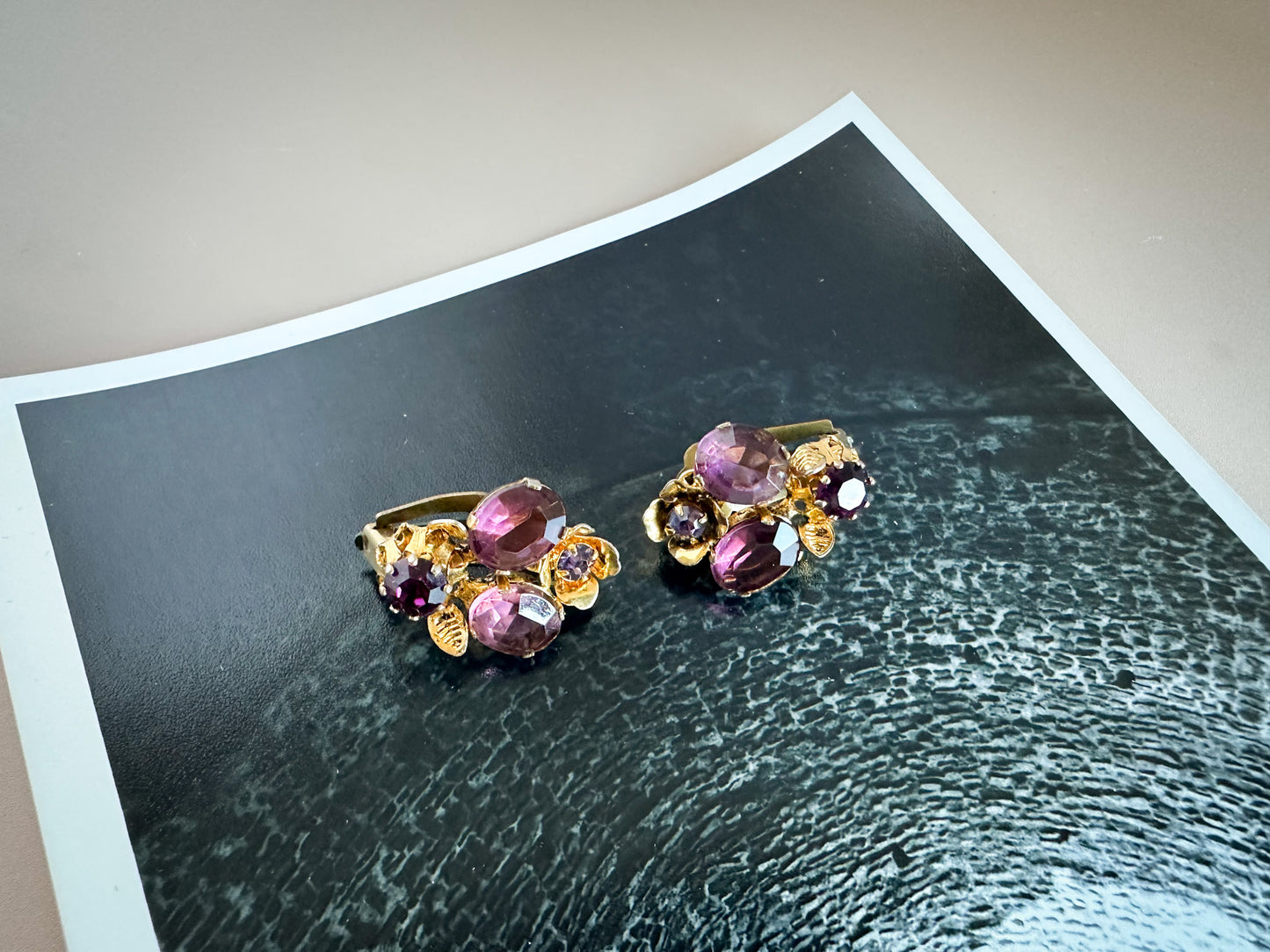 Austria Purple Crystal Cluster Clip-On Earrings