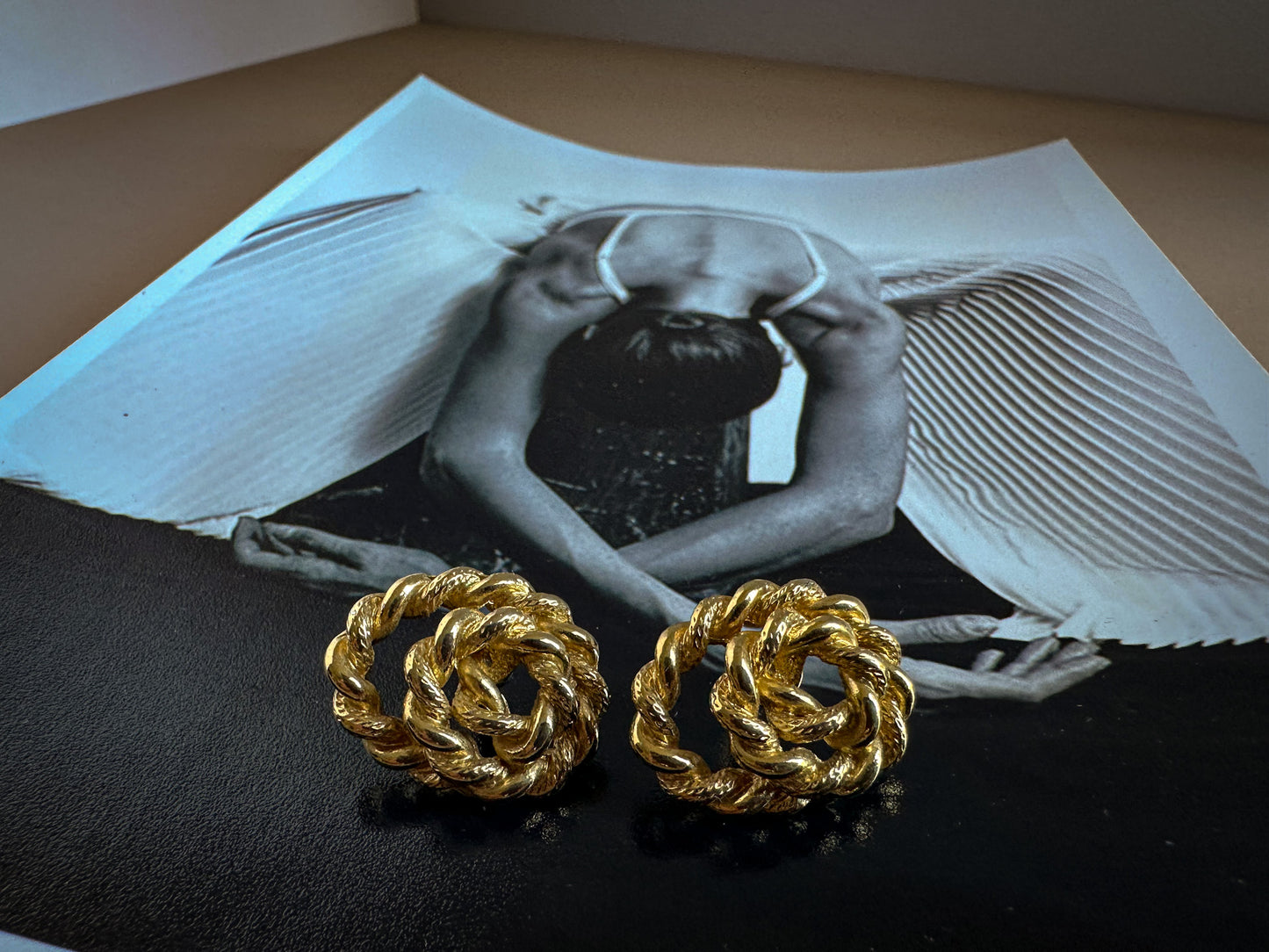 Monet Twisted Gold Knot Earrings – 1980s Statement Studs