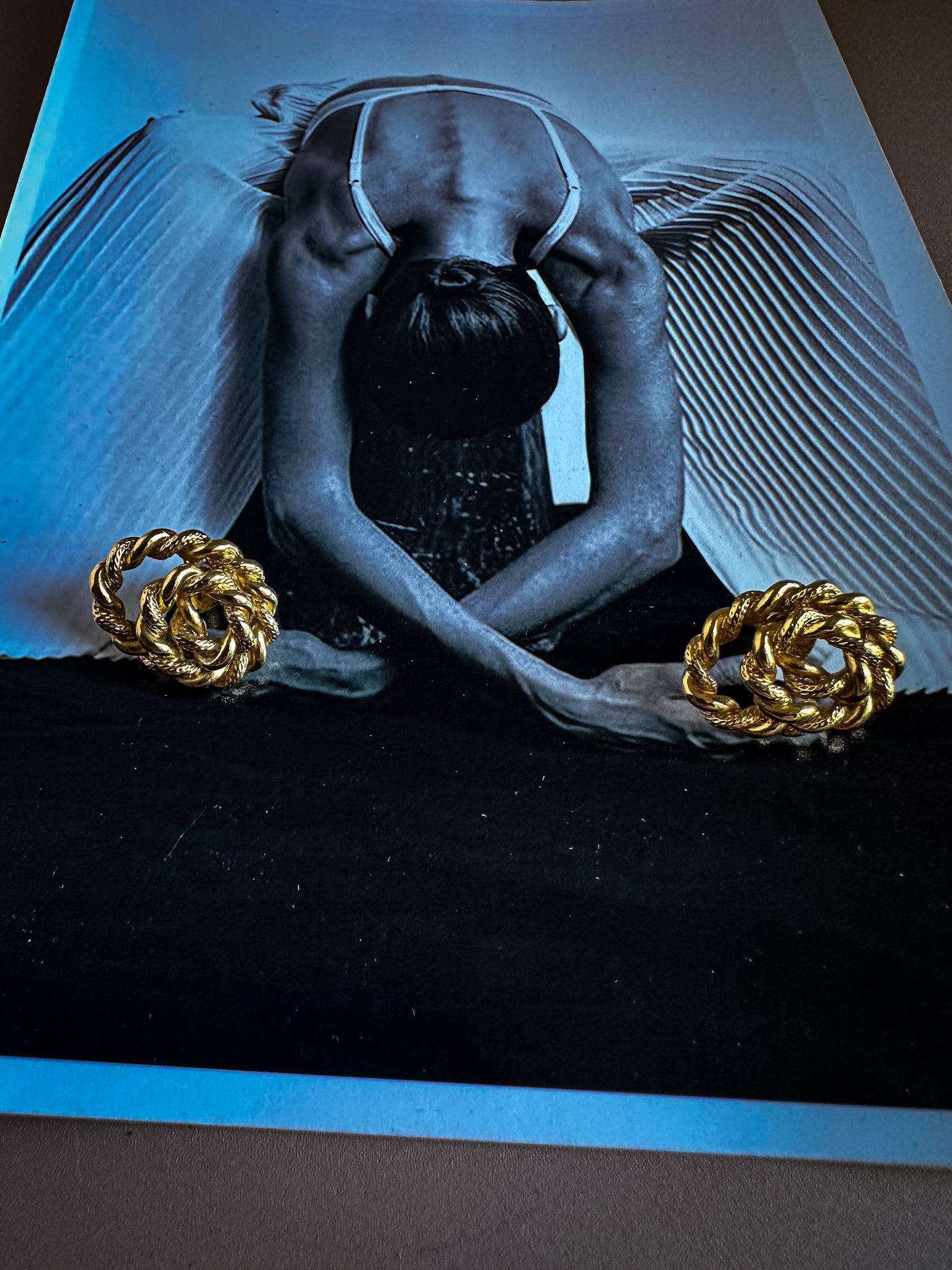 Monet Twisted Gold Knot Earrings – 1980s Statement Studs