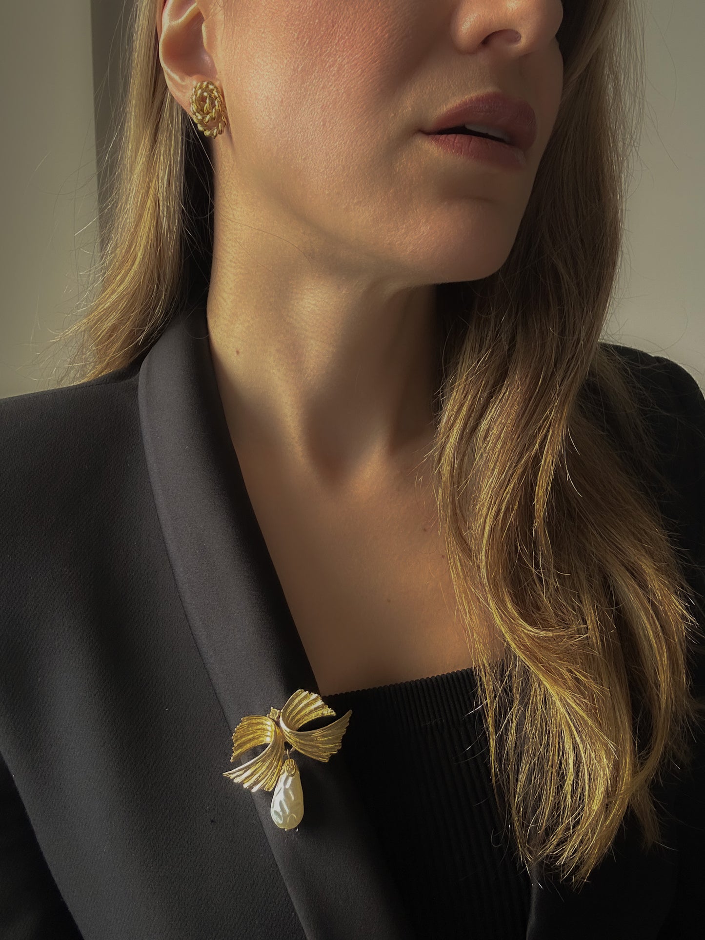 Monet Twisted Gold Knot Earrings – 1980s Statement Studs