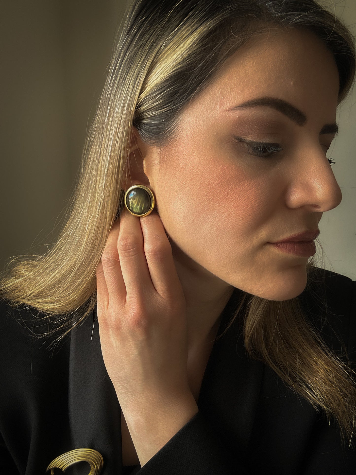 Round Olive Green Acrylic Earrings