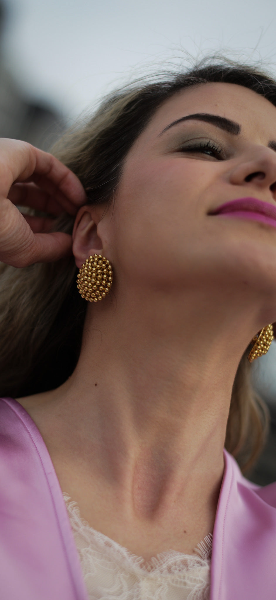 FO INC Beaded Dome Clip-On Earrings – Gold Cluster Studs
