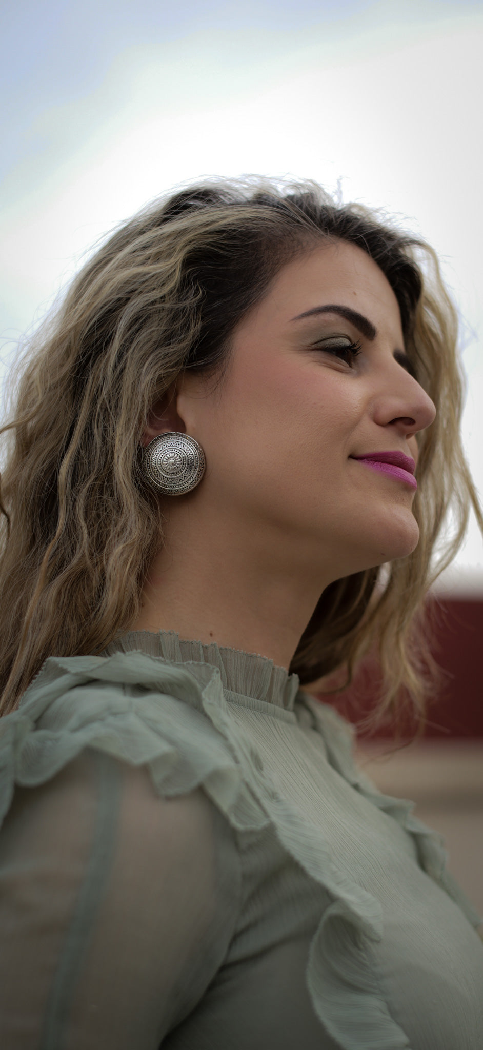 Silver-Tone Medallion Clip-On Earrings – Bohemian Etched Design