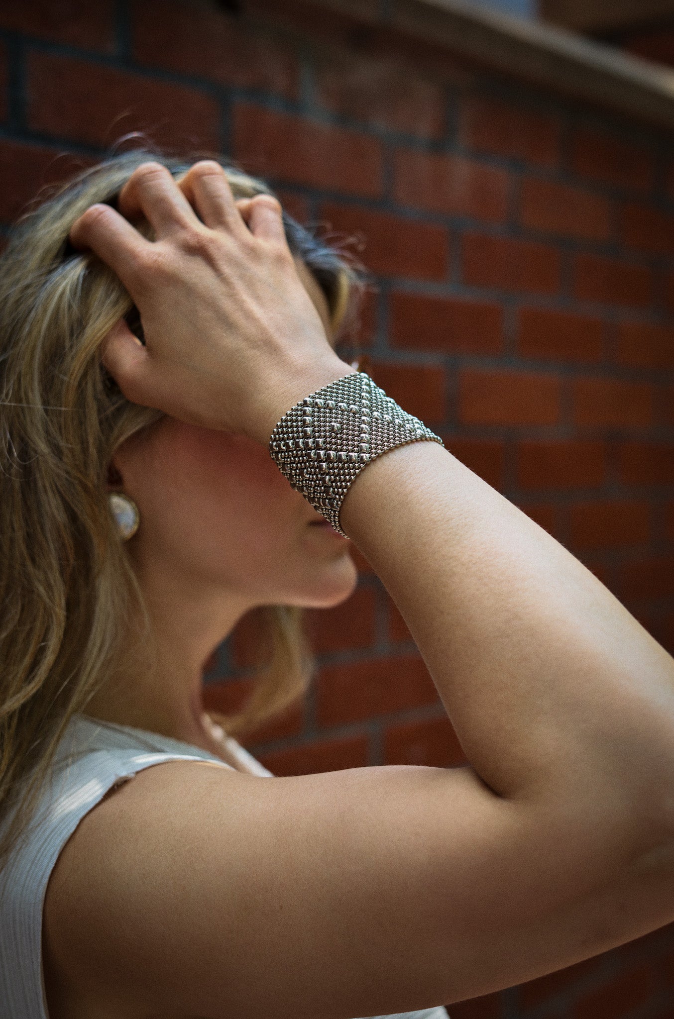 Silver Mesh Diamond Pattern Cuff Bracelet