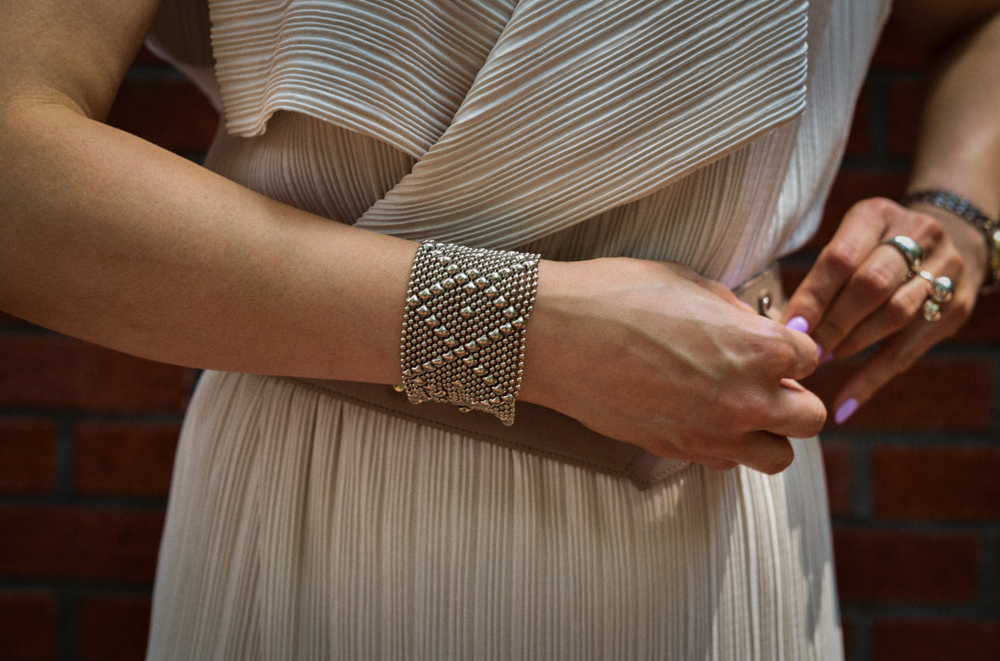 Silver Mesh Diamond Pattern Cuff Bracelet