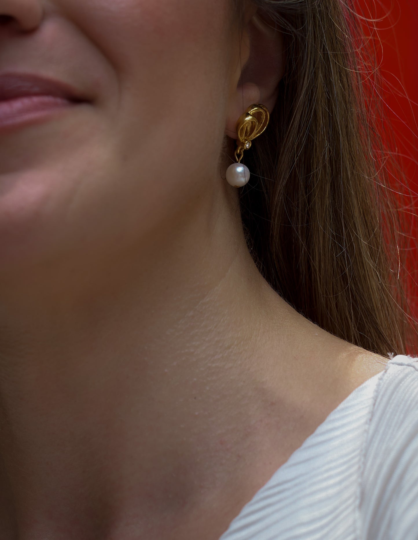 Gold Twist Pearl Drop Earrings
