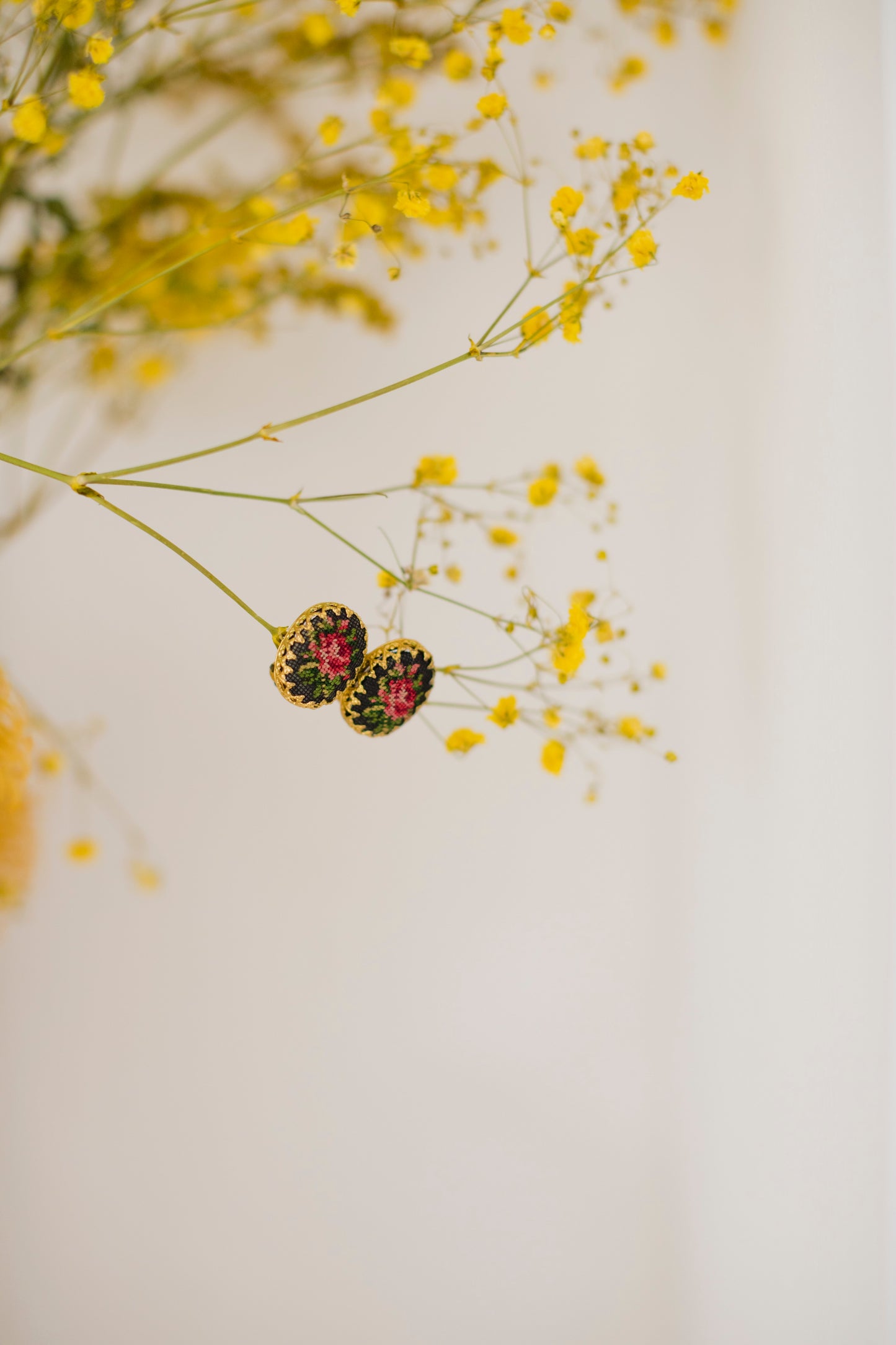 Embroidered Petit Point Rose Earrings