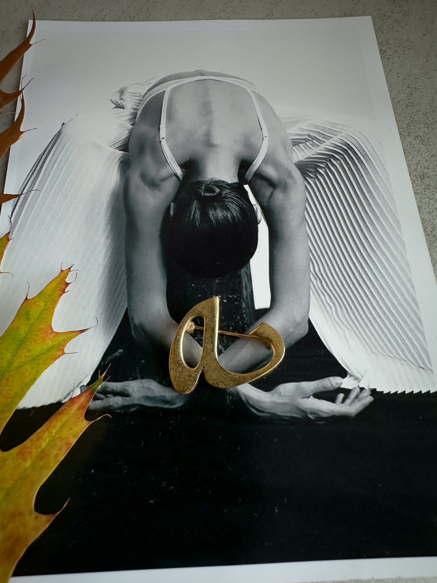 Abstract Gold “a” Shaped Brooch