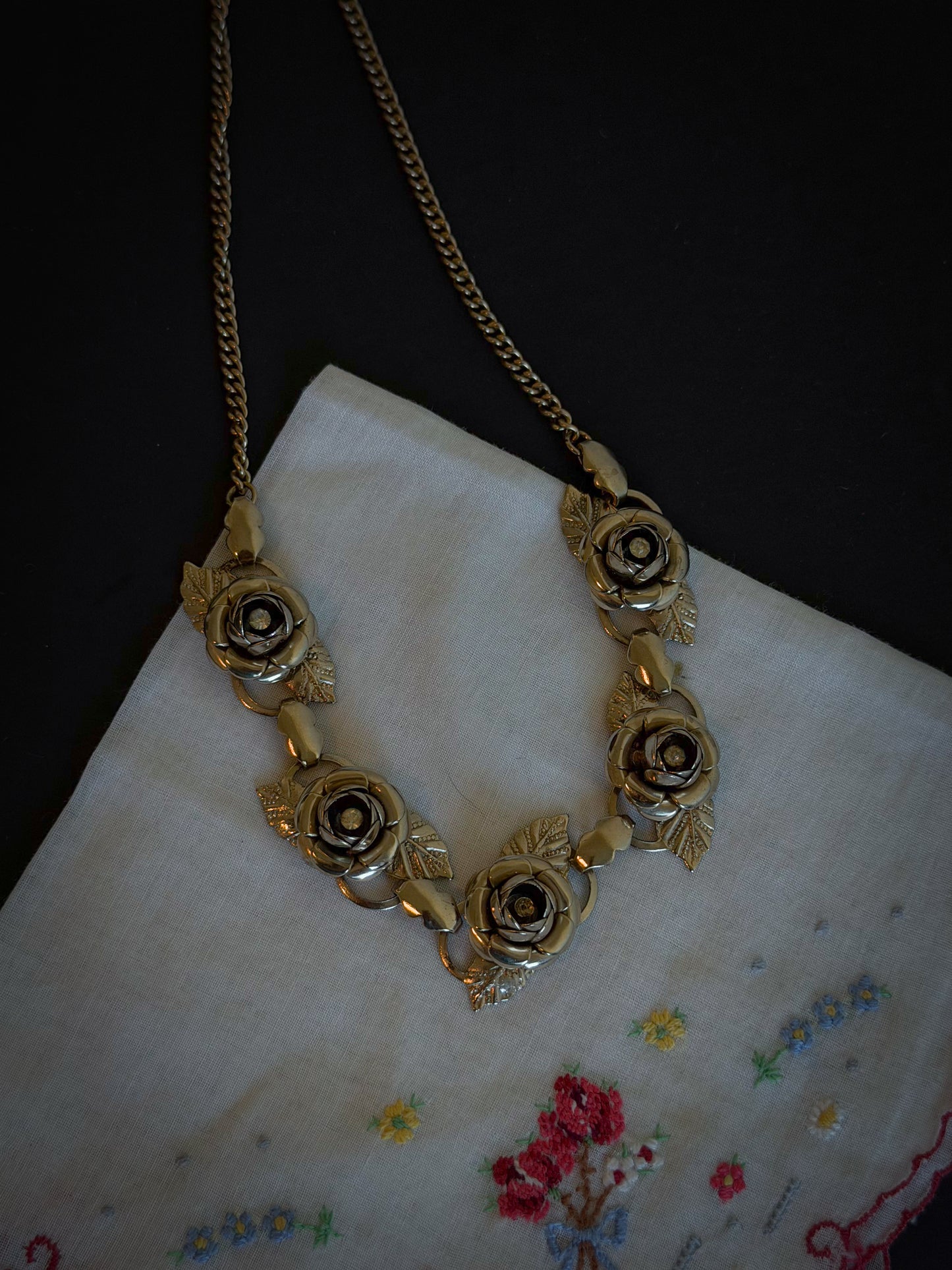 Gold-Tone Rose Link Necklace with Floral Motif