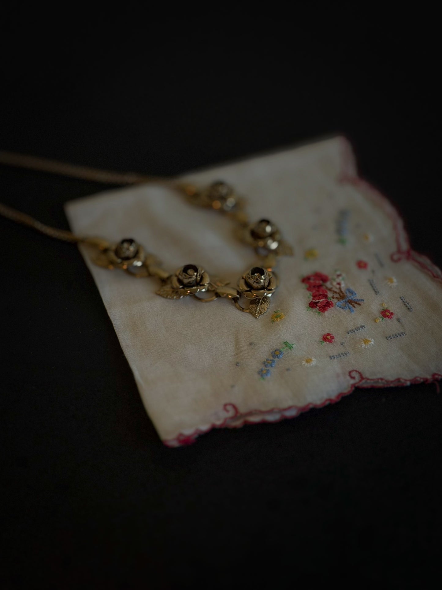 Gold-Tone Rose Link Necklace with Floral Motif
