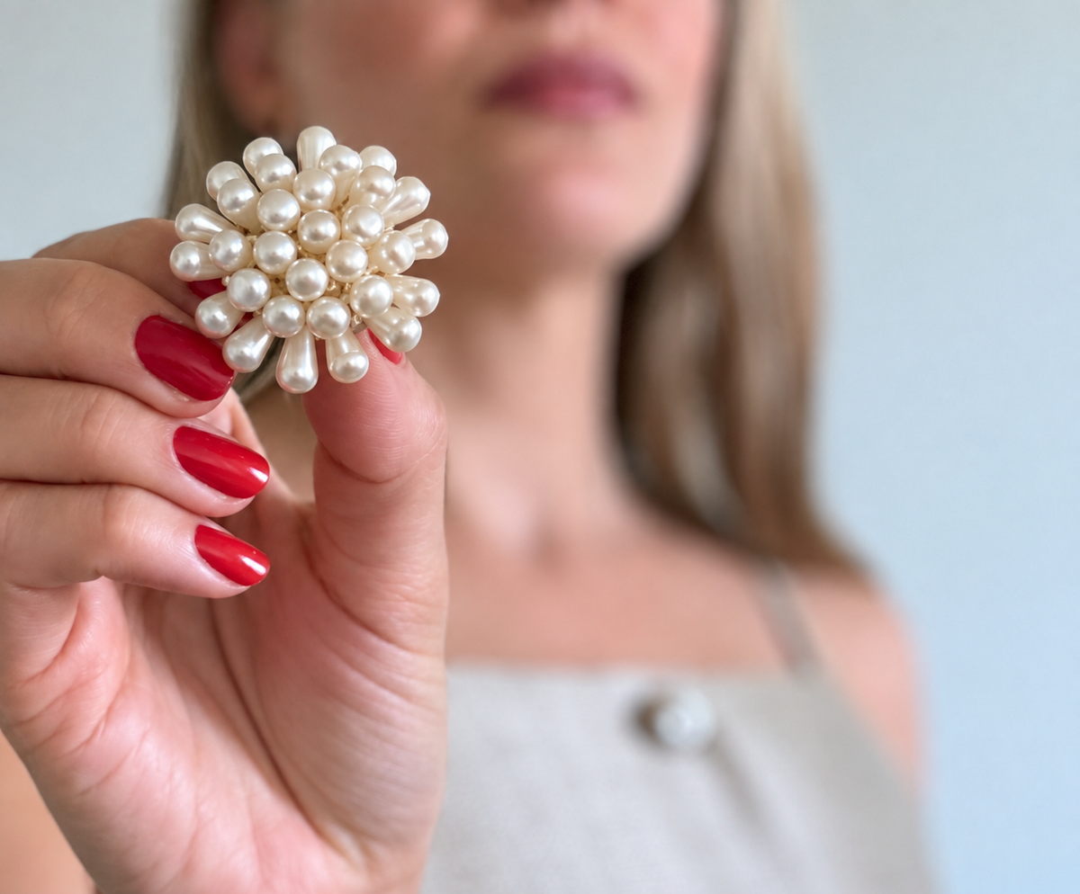 Faux Pearl Cluster Flower Clip-On Earrings – Statement Pearl Burst Earrings