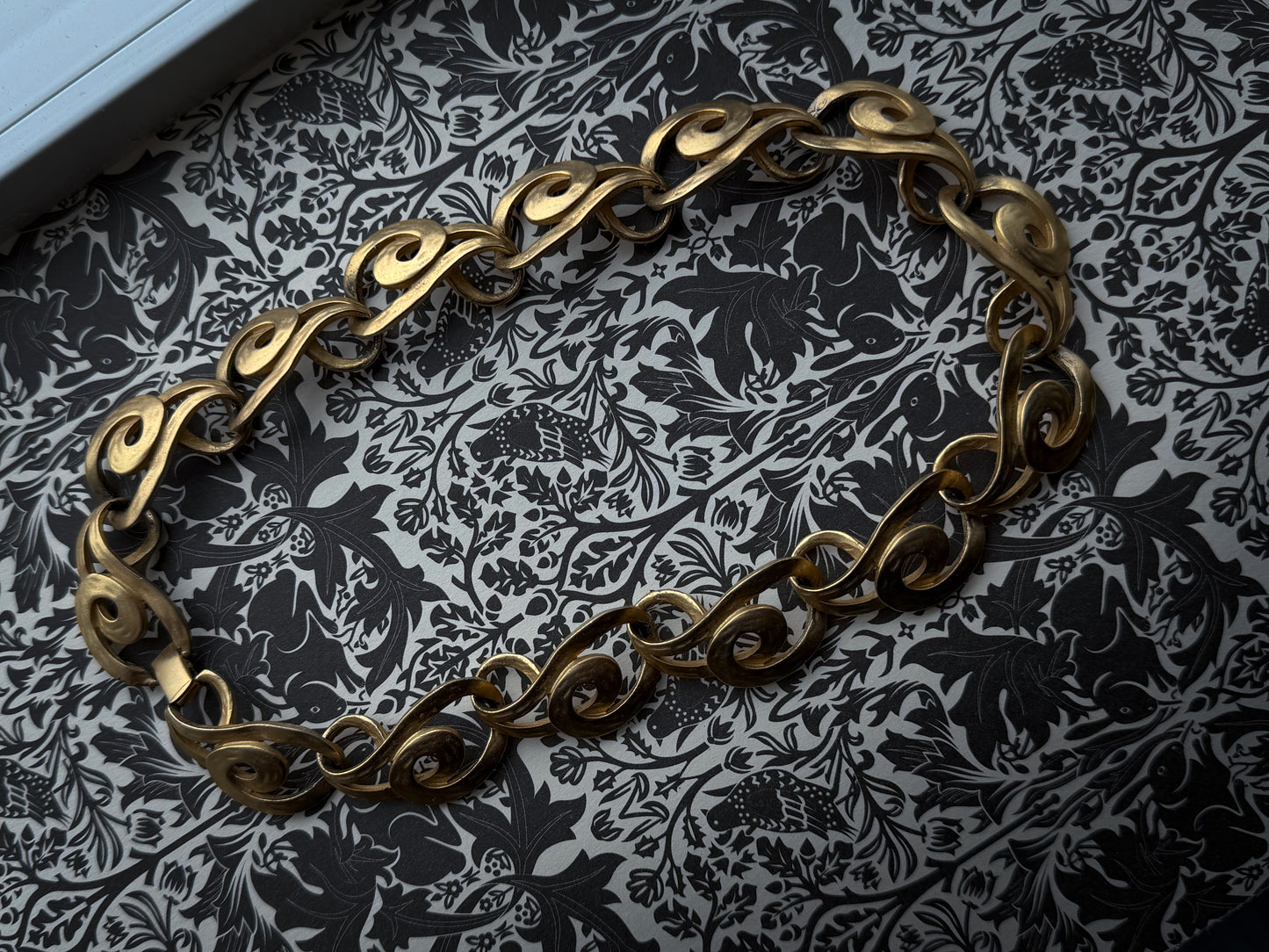 Signed © P.F.P - Sculptural Swirl Link Necklace – Matte Gold Tone Statement Chain