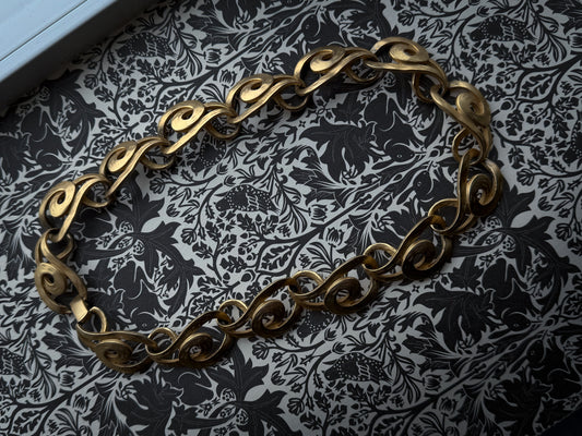 Signed © P.F.P - Sculptural Swirl Link Necklace – Matte Gold Tone Statement Chain
