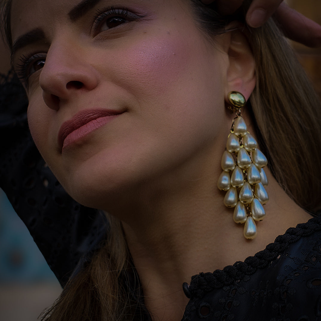 1980s Cascading Faux Pearl Waterfall Earrings