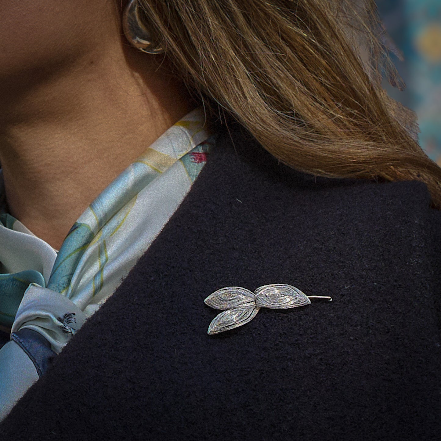 Silver Filigree Leaf Brooch