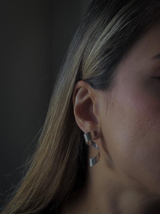 Modern Sculptural Silver Twist (pierced) Earrings