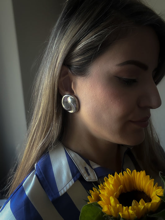 Sculptural Silver-Tone Swirl Clip-On Earrings