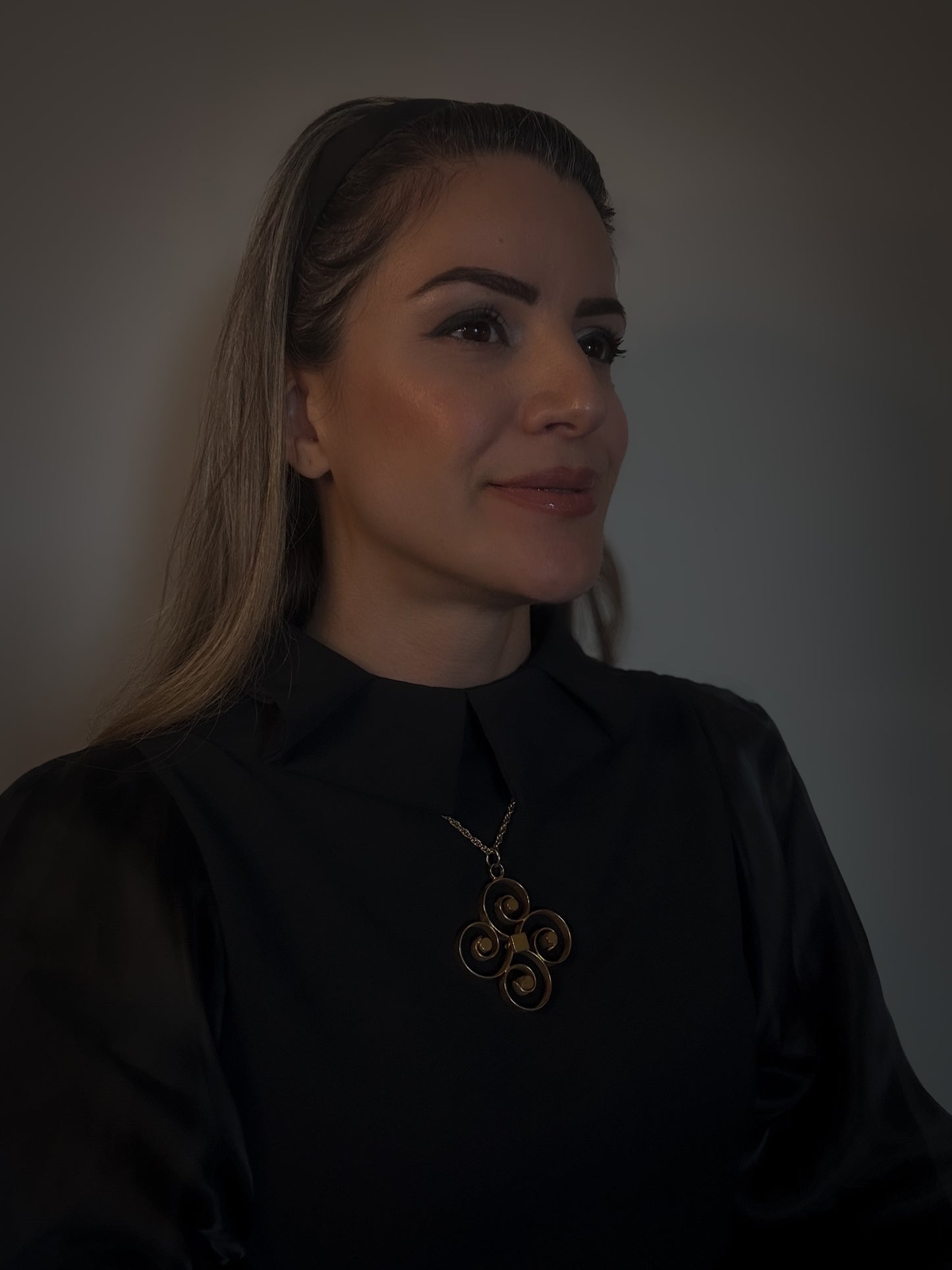 Spiral Medallion Pendant Necklace in Gold Tone