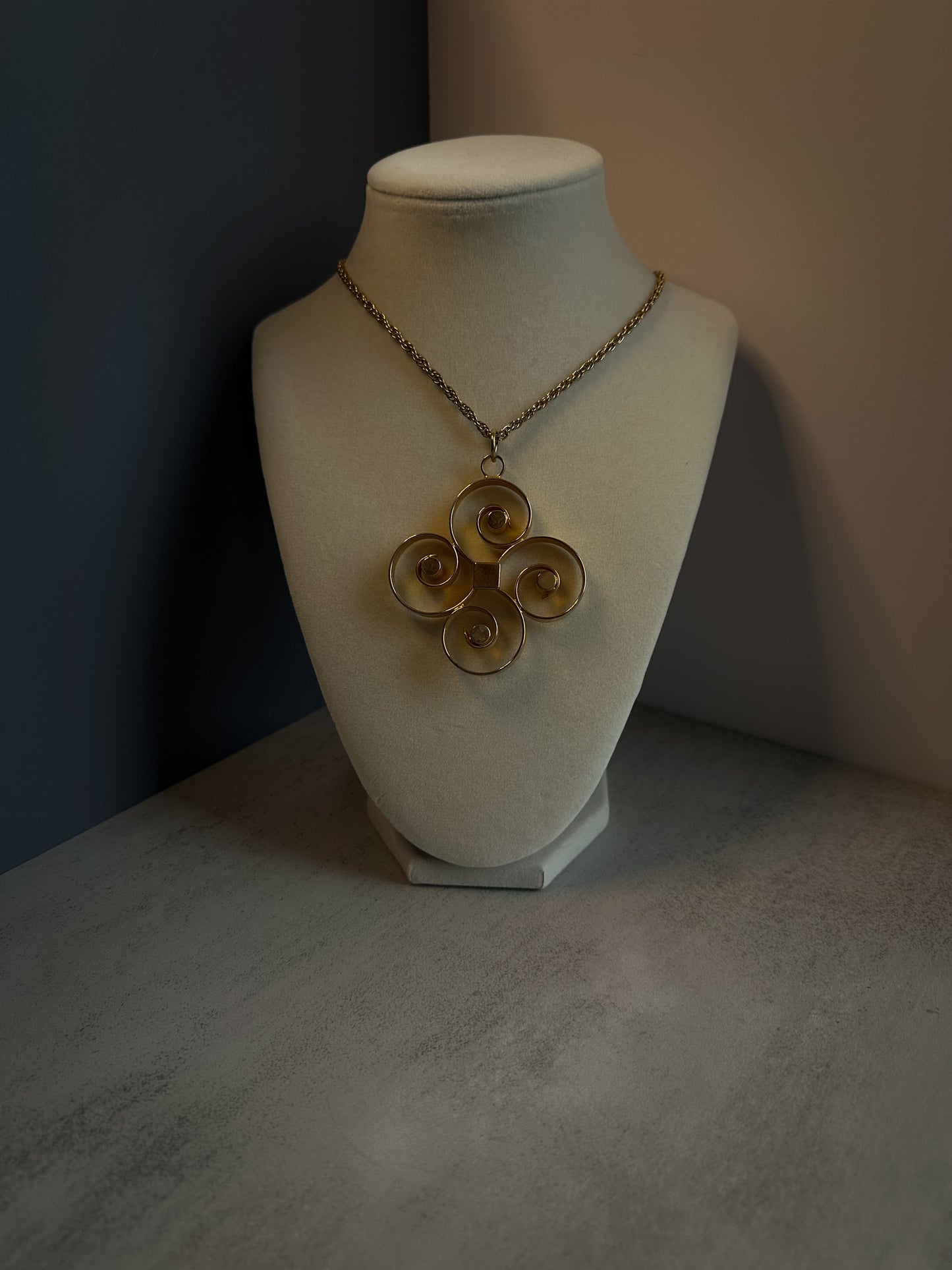 Spiral Medallion Pendant Necklace in Gold Tone